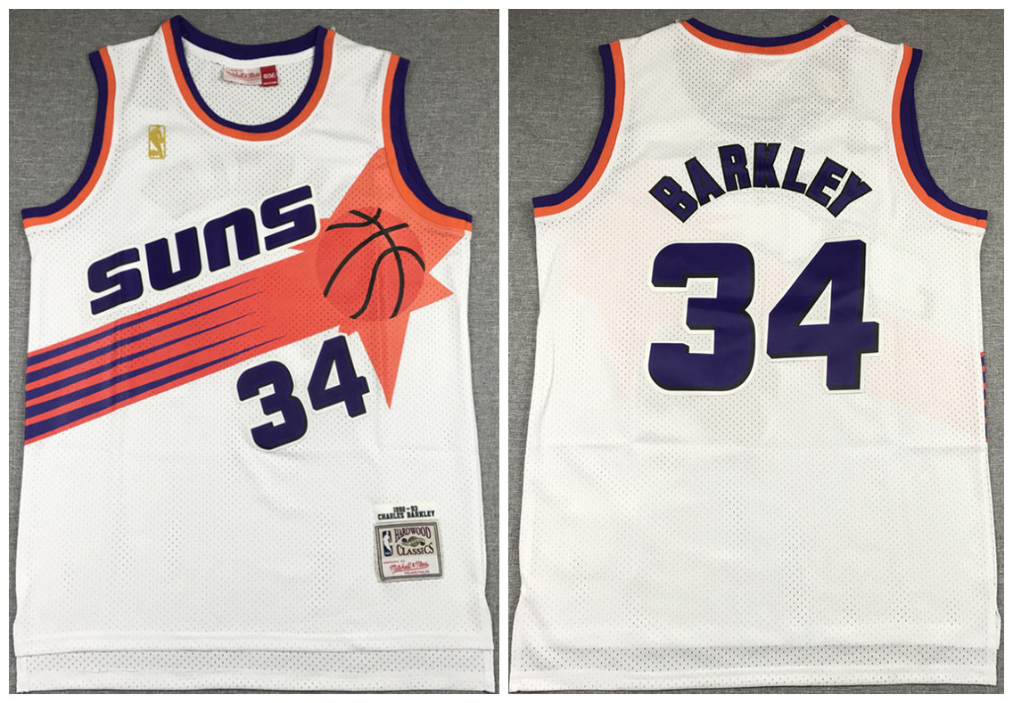 Men's Phoenix Suns #34 Charles Barkley White NBA 1992-93 Throwback Stitched Jersey Men's Phoenix Suns #34 Charles Barkley White NBA 1992-93 Throwback Stitched Jersey